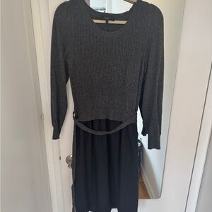 Gray Knit Top & Black Skirt Dress - Classic Two-Piece Style